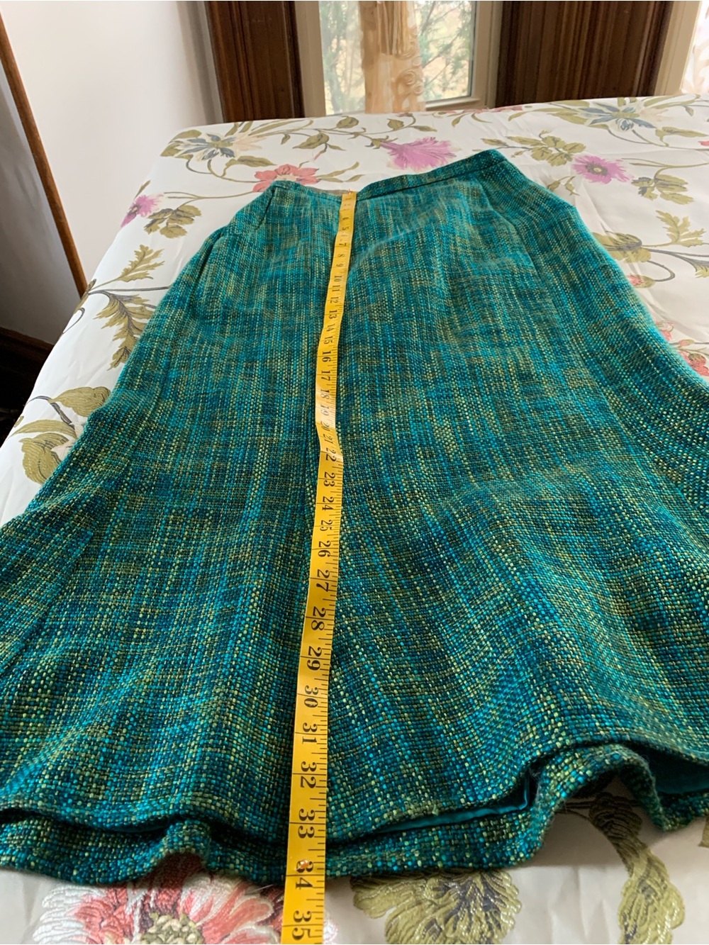Vintage Victorian-inspired 50's-inspo Edwardian-inspo Turquoise Tweed Skirt - Picture 16 of 16